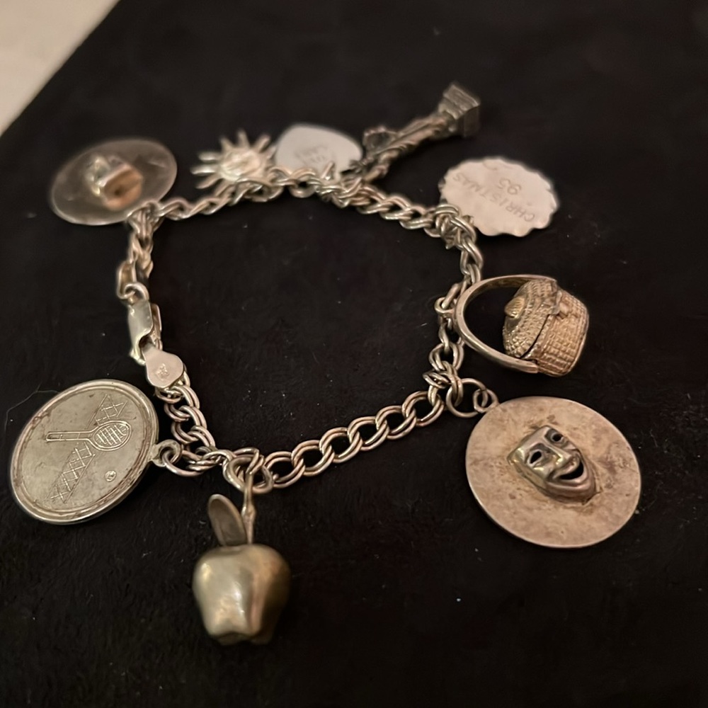 Sterling Silver Charm bracelet & charms statue Liberty mechanical delfino taxco